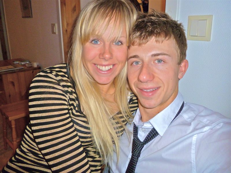 Close-up selfie of a young Pernilla and Daniel